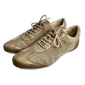 Gerard Darel France taupe brown suede leather flat Oxford lace up flat sneakers